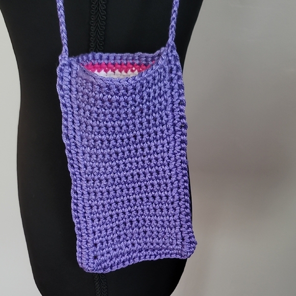 Handcrafted Crochet Crossbody Bag - Pink and Purple - Picture 4 of 5